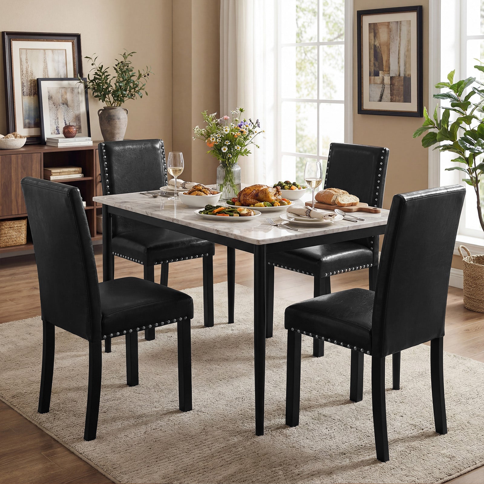 Set of 2 Dining Chairs with Solid Rubber and Wood Legs