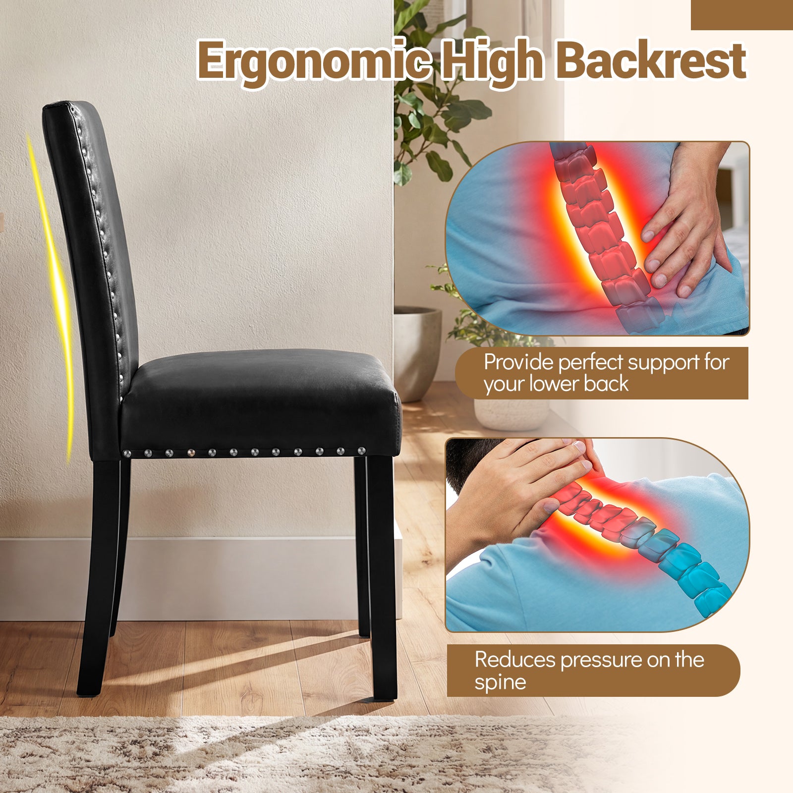 Set of 2 Dining Chairs with Solid Rubber and Wood Legs