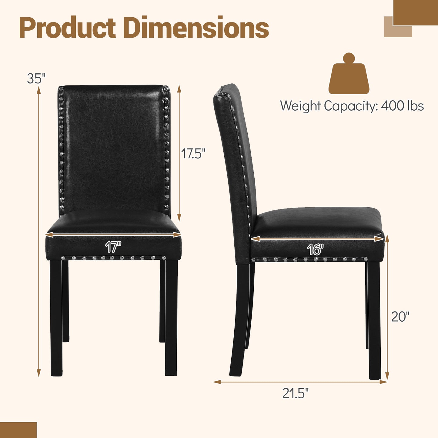 Set of 2 Dining Chairs with Solid Rubber and Wood Legs