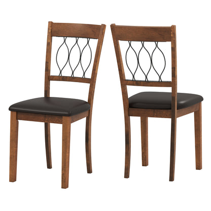 Set of 2 Dining Chair Fabric/Faux Leather Upholstered with Padded Seat-Walnut