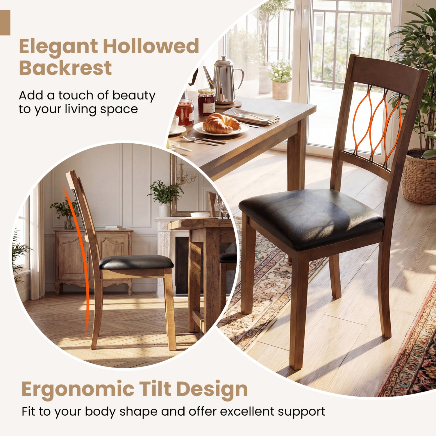Set of 2 Dining Chair Fabric/Faux Leather Upholstered with Padded Seat-Walnut