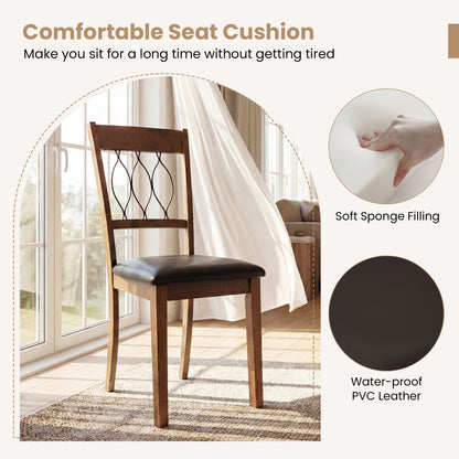 Set of 2 Dining Chair Fabric/Faux Leather Upholstered with Padded Seat-Walnut