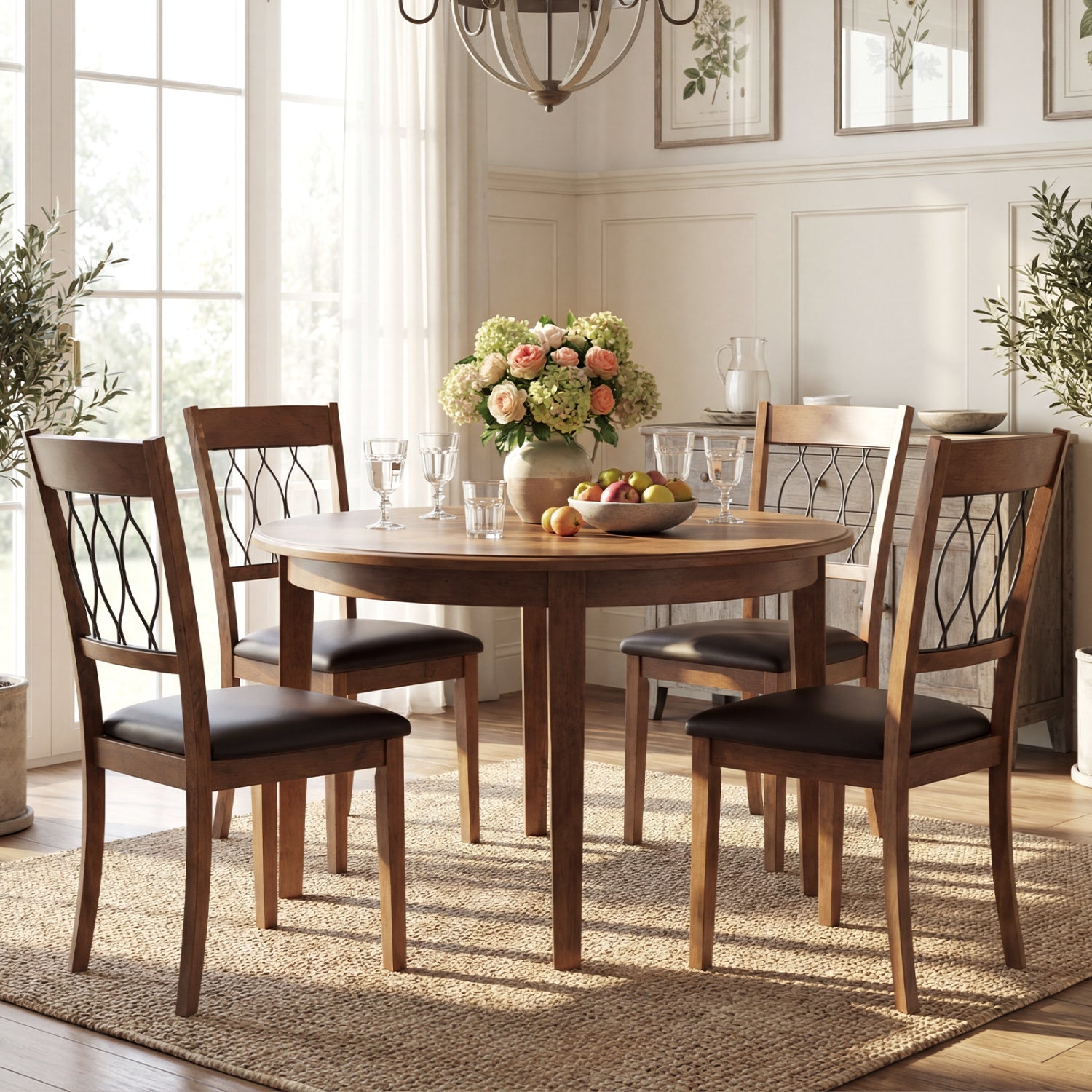 Set of 2 Dining Chair Fabric/Faux Leather Upholstered with Padded Seat-Walnut