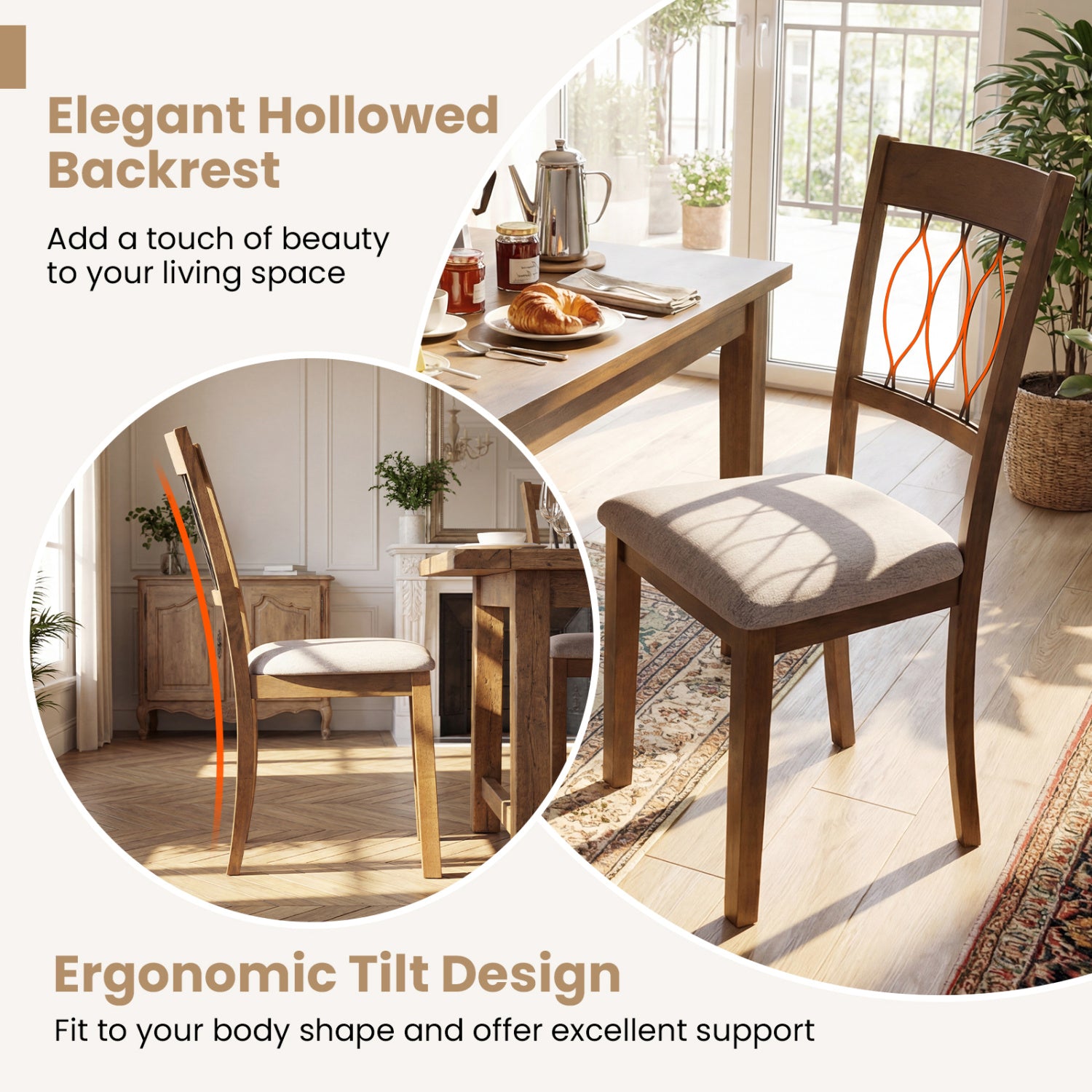 Set of 2 Dining Chair Fabric/Faux Leather Upholstered with Padded Seat-Rustic Brown