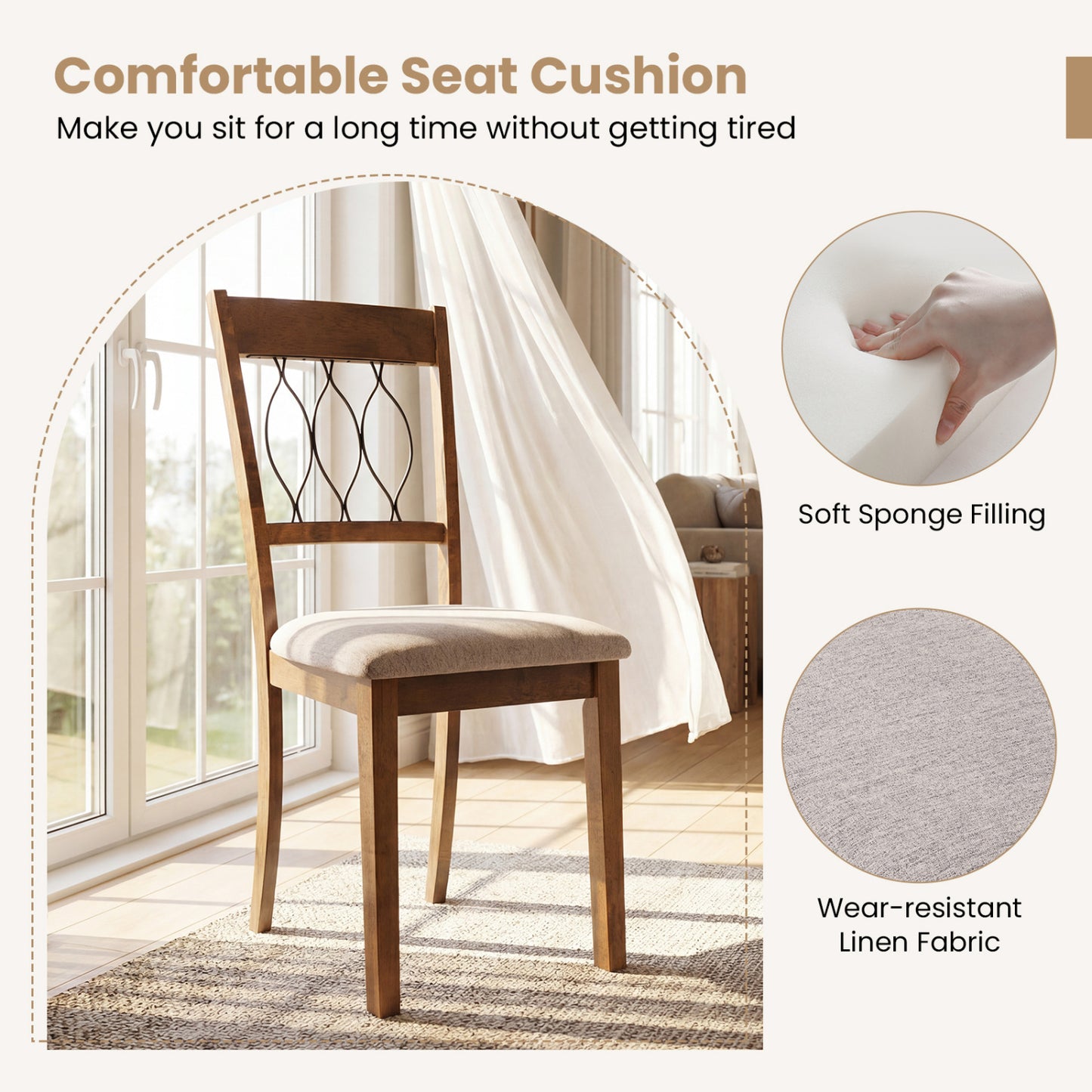 Set of 2 Dining Chair Fabric/Faux Leather Upholstered with Padded Seat-Rustic Brown
