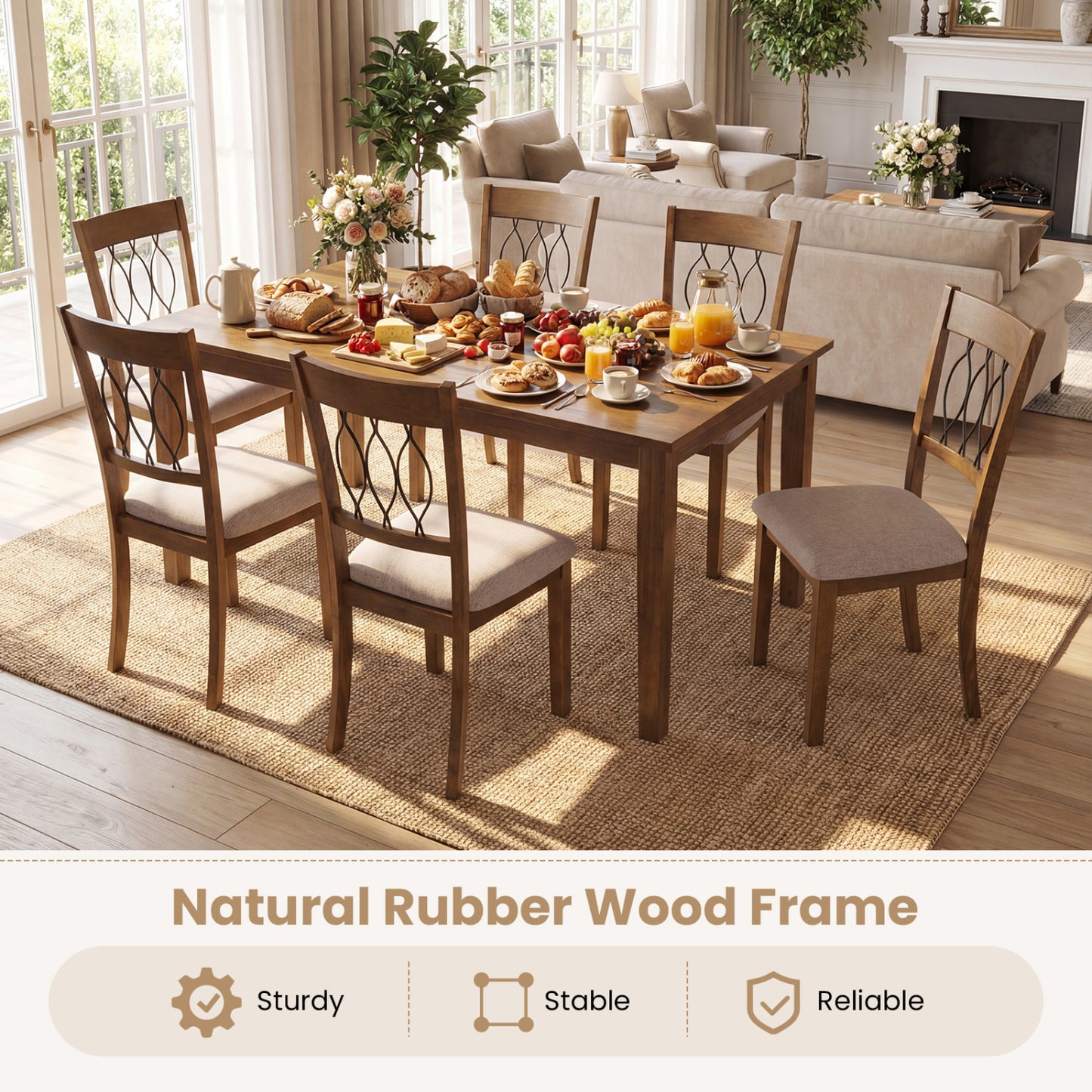 Set of 2 Dining Chair Fabric/Faux Leather Upholstered with Padded Seat-Rustic Brown