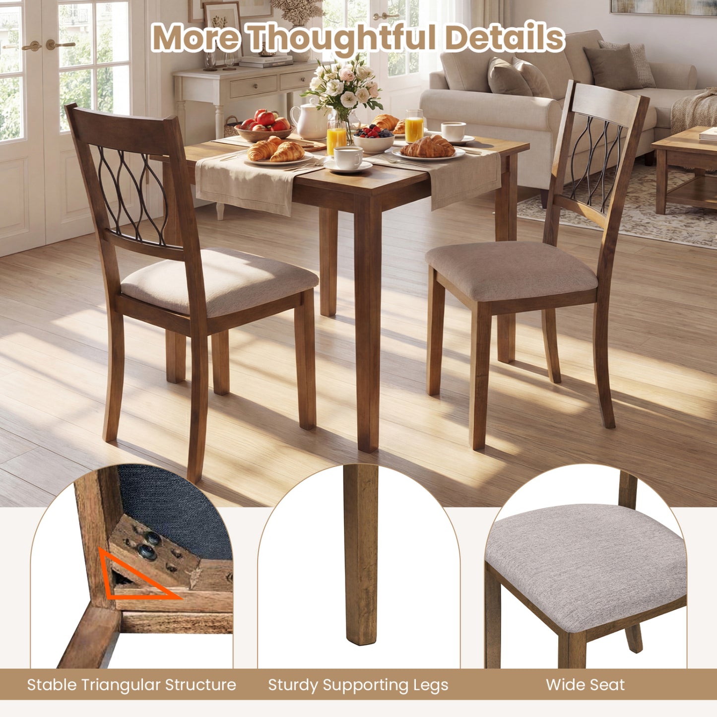 Set of 2 Dining Chair Fabric/Faux Leather Upholstered with Padded Seat-Rustic Brown