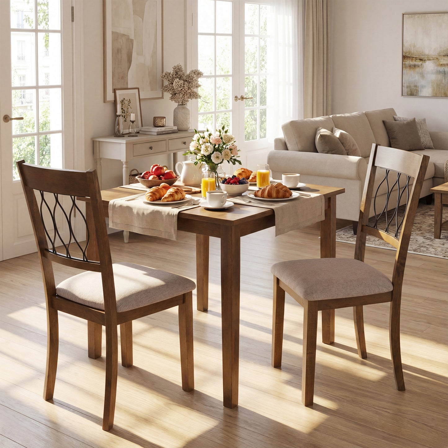 Set of 2 Dining Chair Fabric/Faux Leather Upholstered with Padded Seat-Rustic Brown