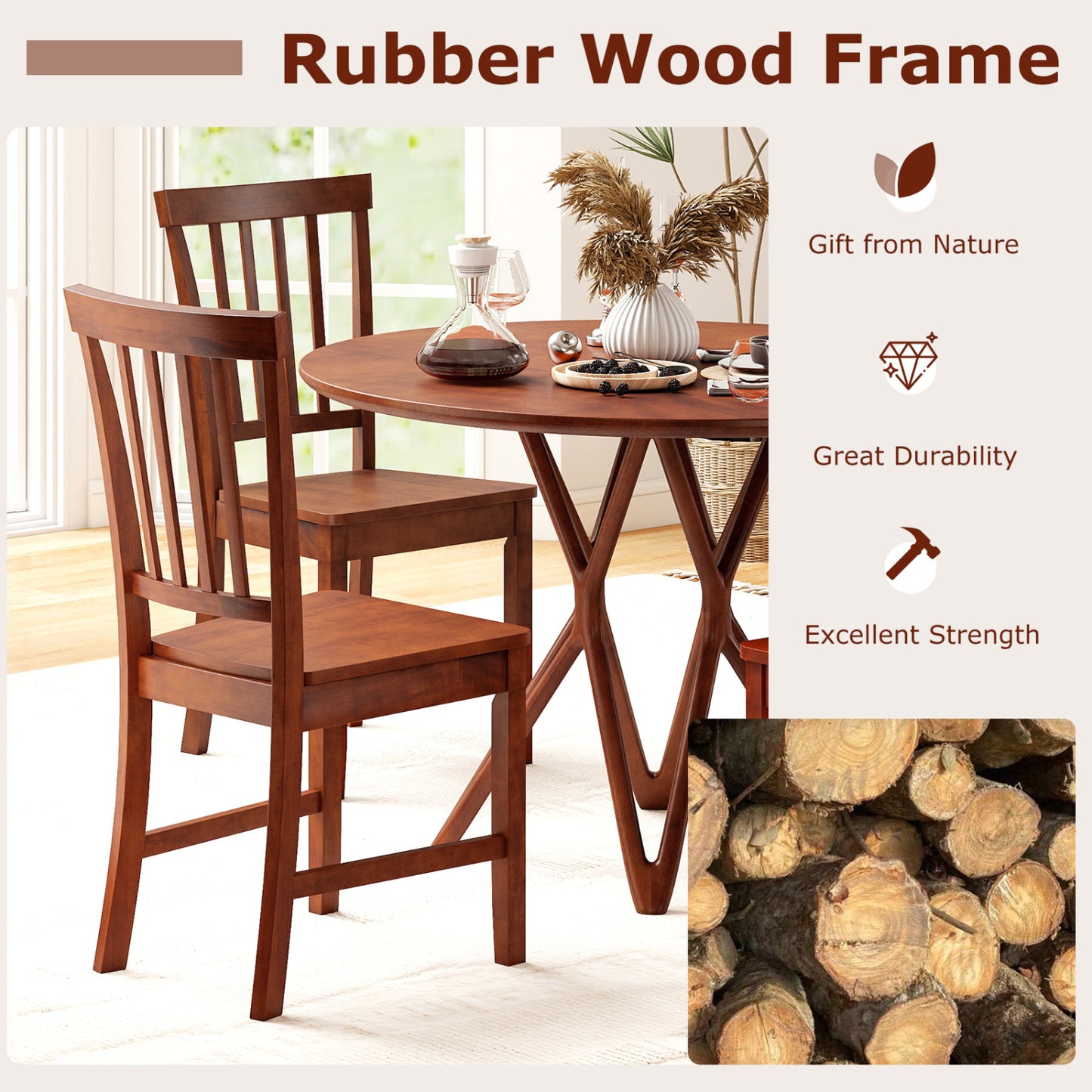 Set of 2 Dining Chairs with Solid Wooden Legs