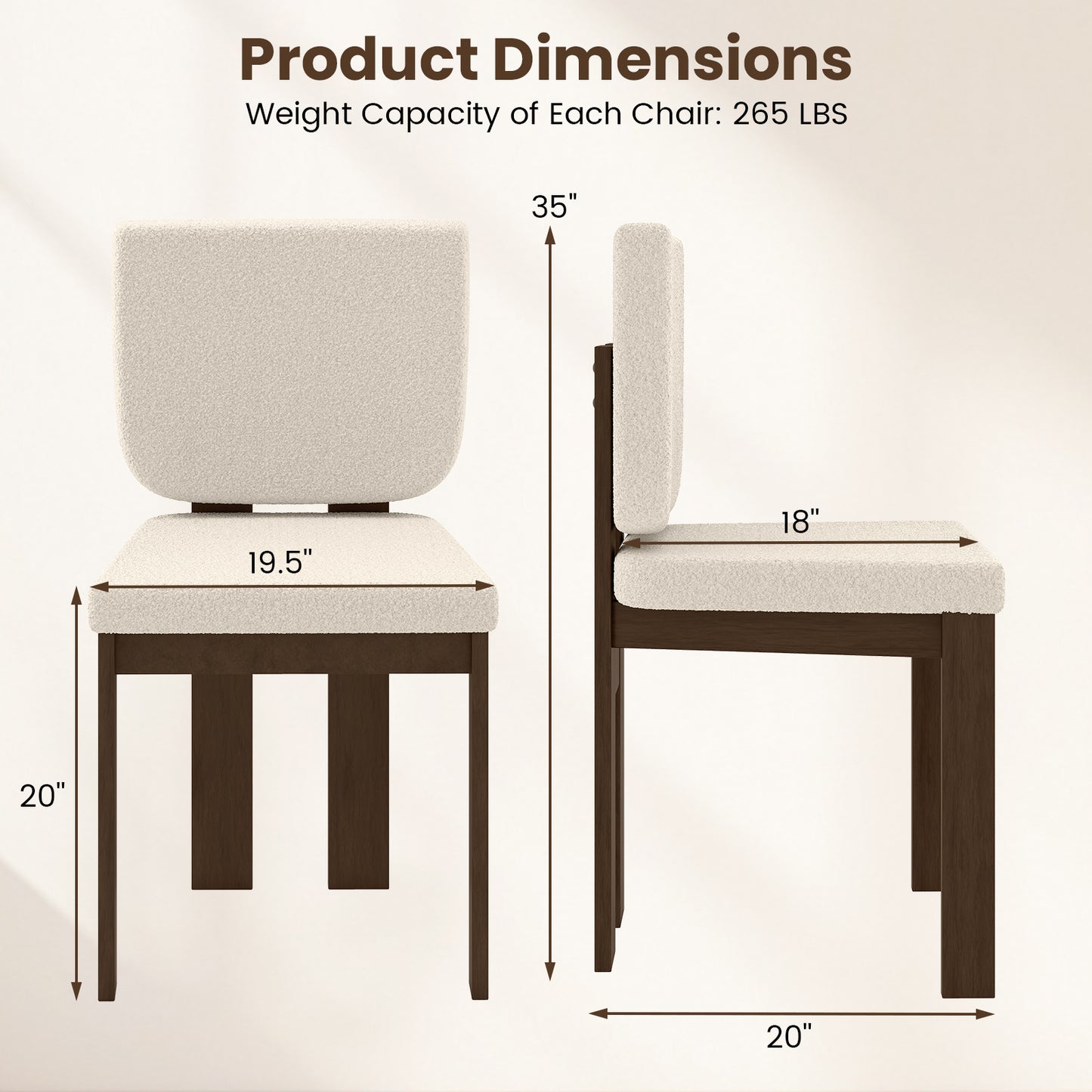 Wooden Dining Chair Set of 2 with Rubber Wood Leg for Home Office Living Room-Brown