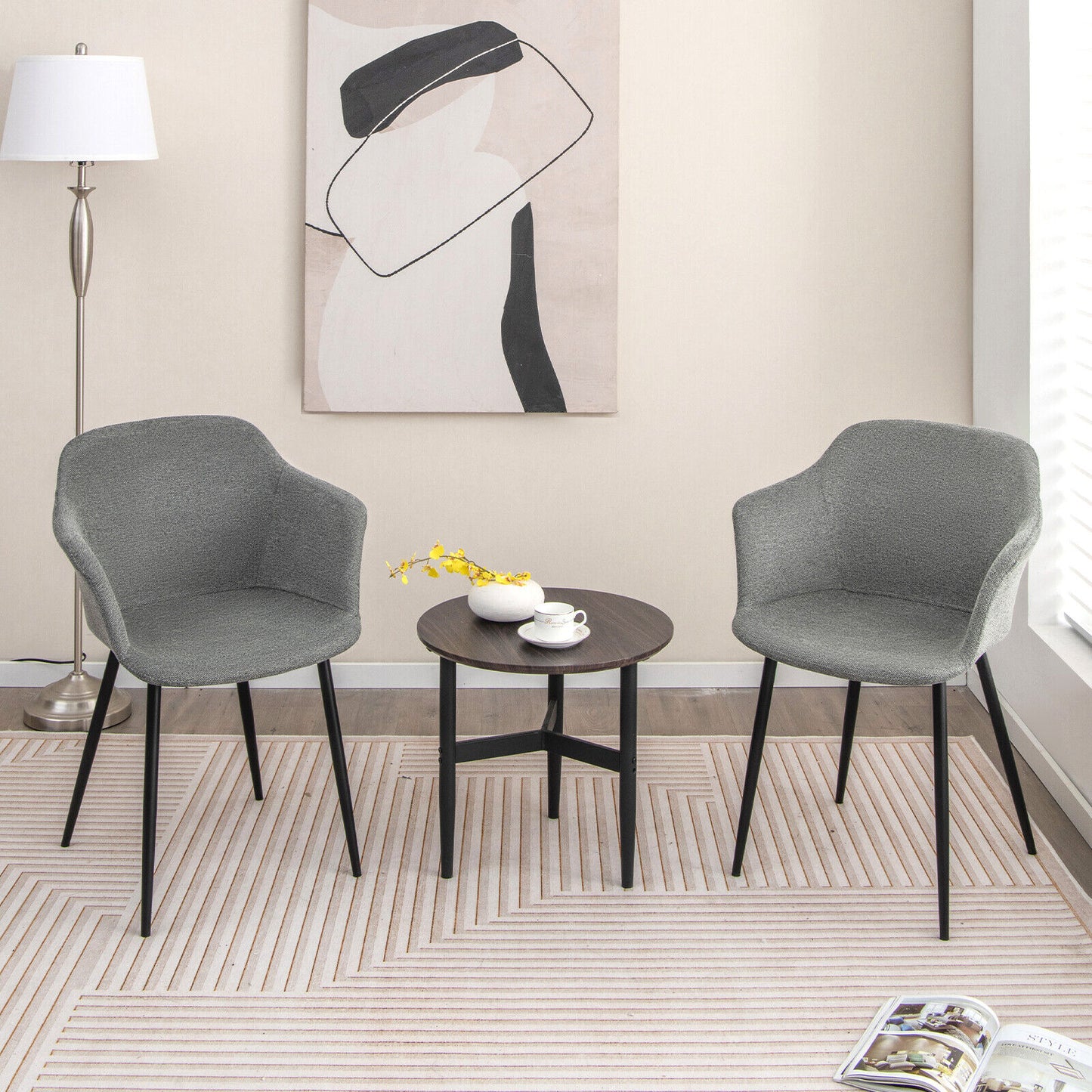 Set of 2 Upholstered Dining Chair with Ergonomic Backrest Design-Gray