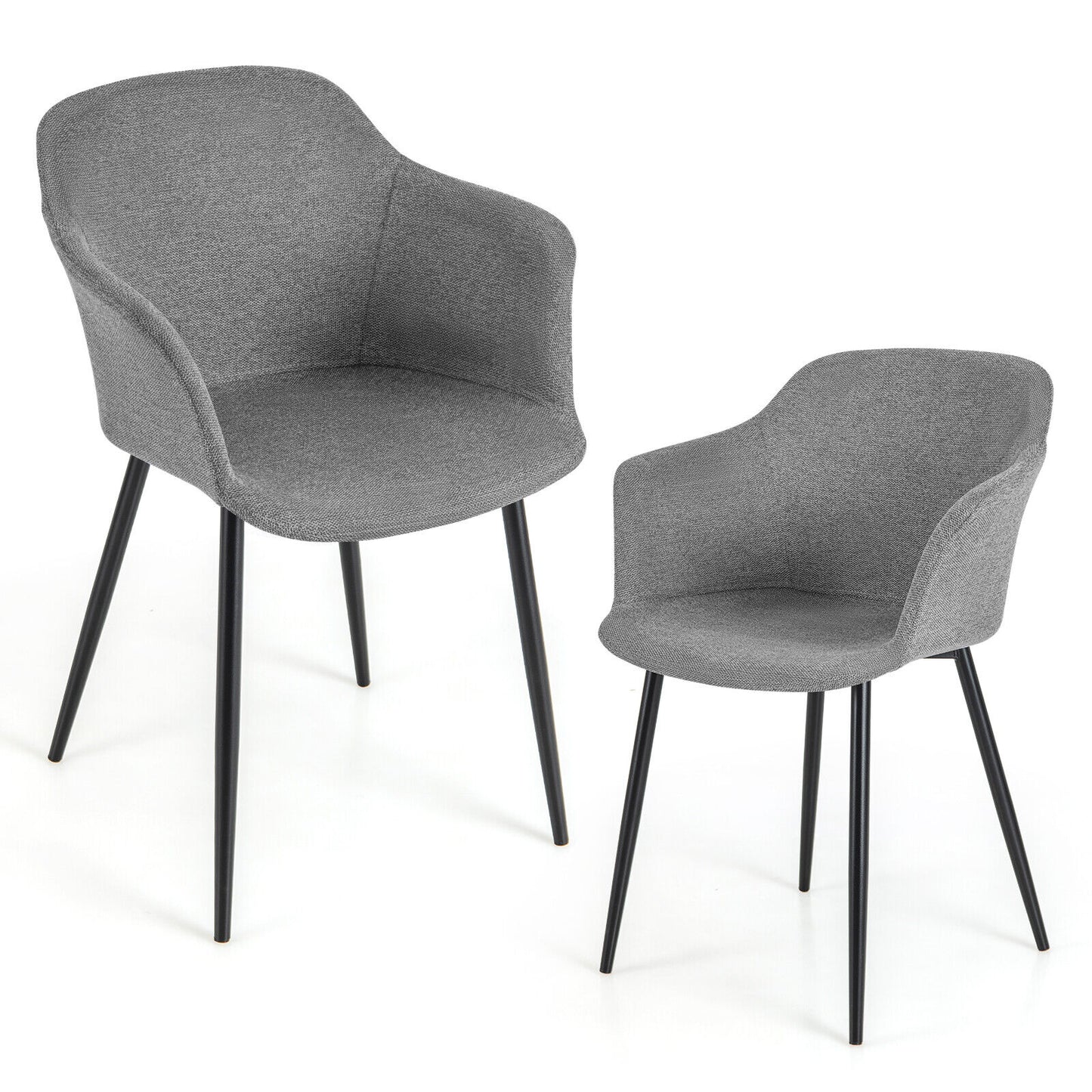 Set of 2 Upholstered Dining Chair with Ergonomic Backrest Design-Gray