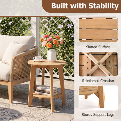 Eucalyptus Wood Side Table Set of 2 with Storage Shelf