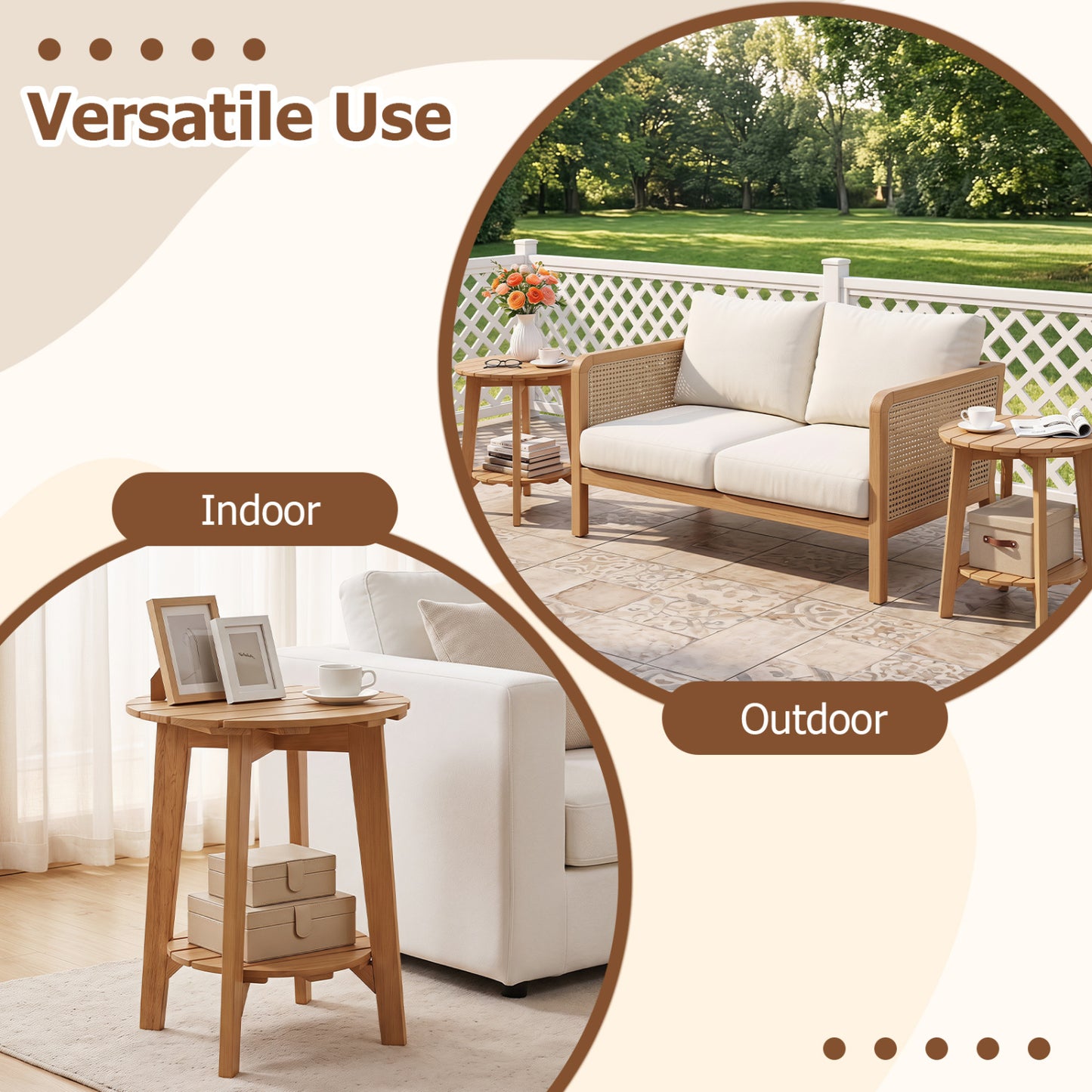 Eucalyptus Wood Side Table Set of 2 with Storage Shelf