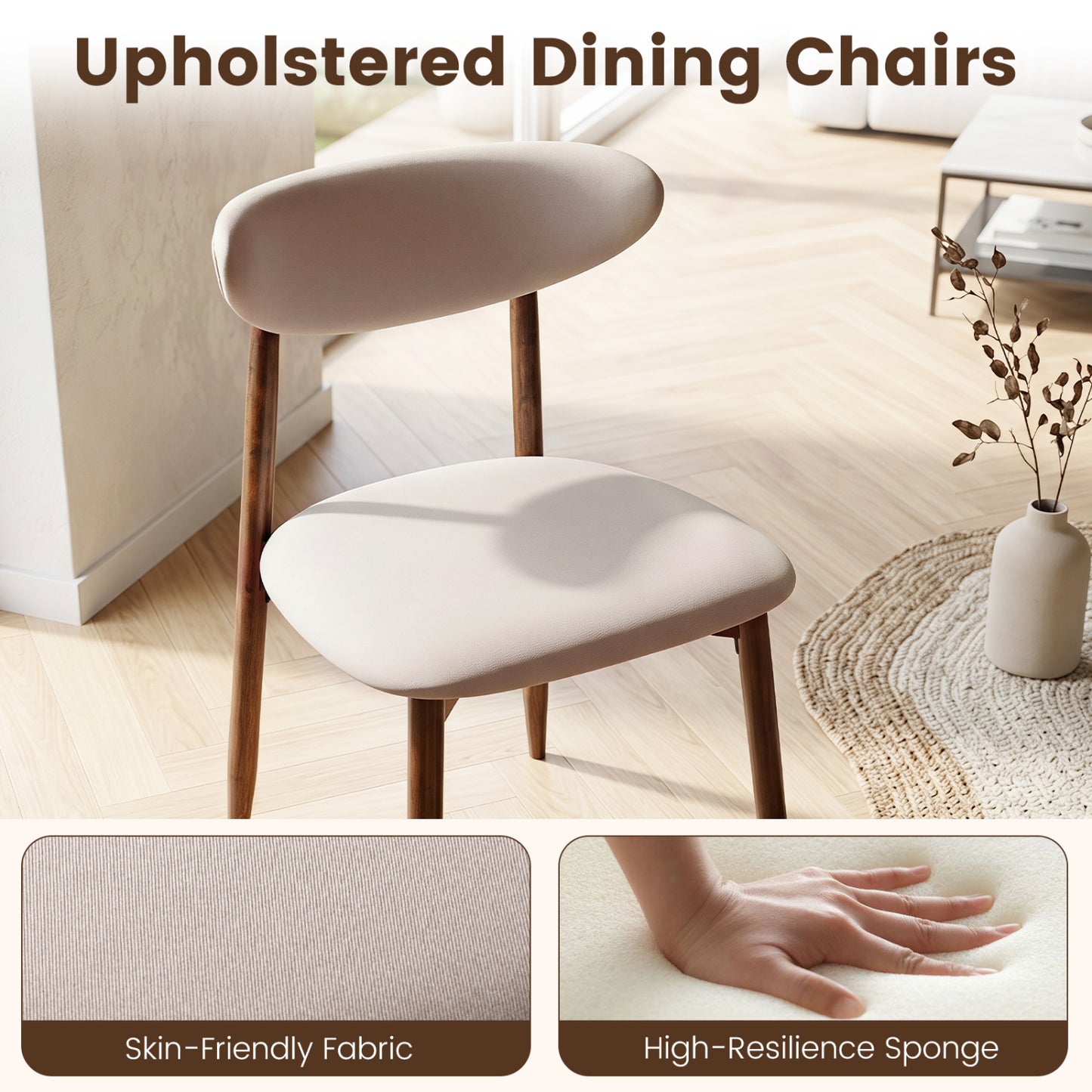 Upholstered Dining Chairs with Curved Back, Set of 2