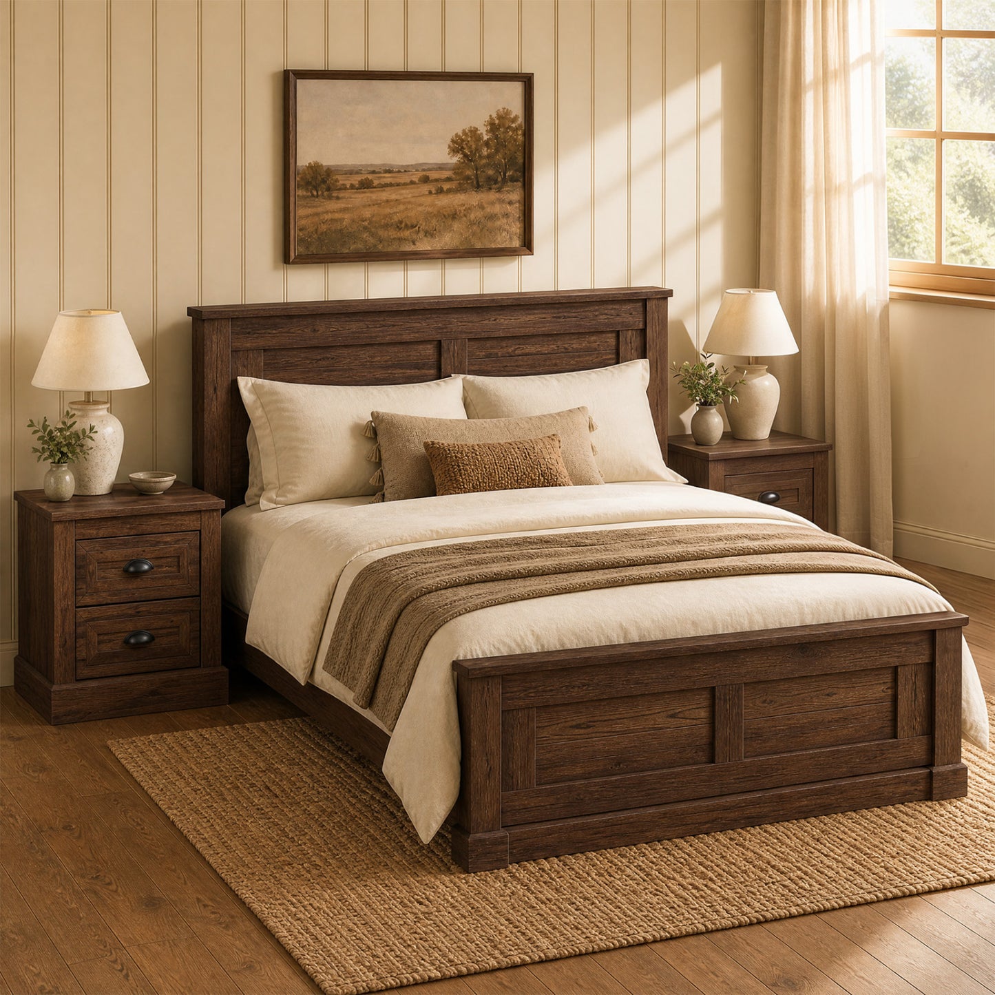 Farmhouse Nightstand Set of 2 with Drawers - Brown