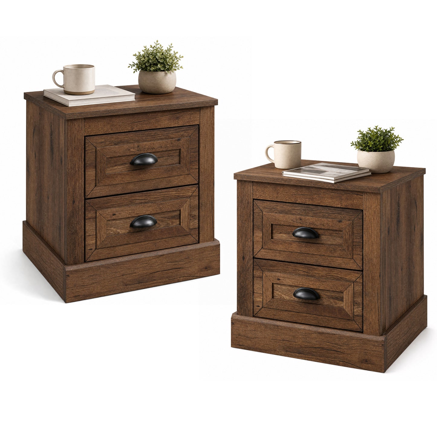 Farmhouse Nightstand Set of 2 with Drawers - Brown