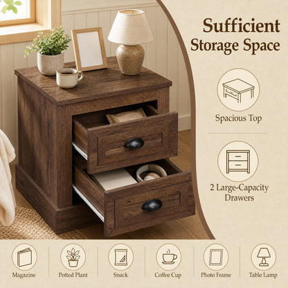 Farmhouse Nightstand Set of 2 with Drawers - Brown