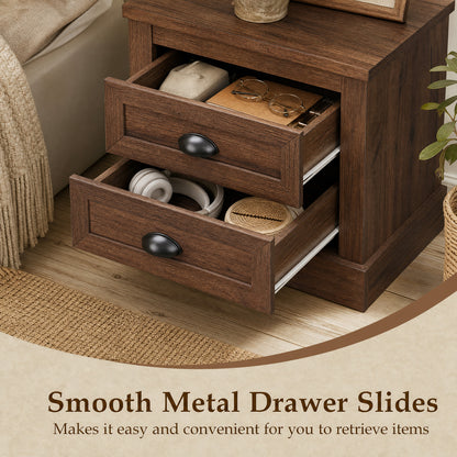 Farmhouse Nightstand Set of 2 with Drawers - Brown