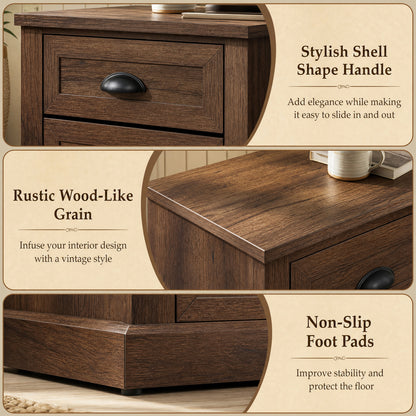 Farmhouse Nightstand Set of 2 with Drawers - Brown