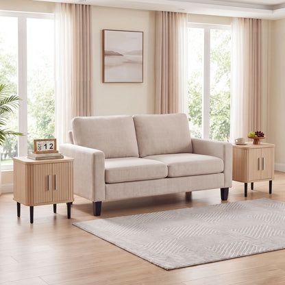Fluted Nightstand Set with Sliding Doors and Adjustable Shelf