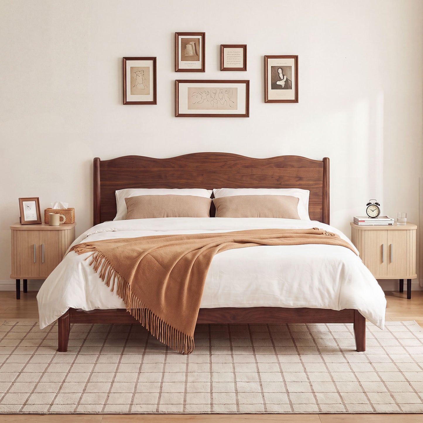 Fluted Nightstand Set with Sliding Doors and Adjustable Shelf