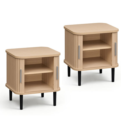 Fluted Nightstand Set with Sliding Doors and Adjustable Shelf