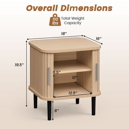 Fluted Nightstand Set with Sliding Doors and Adjustable Shelf