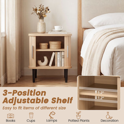 Fluted Nightstand Set with Sliding Doors and Adjustable Shelf