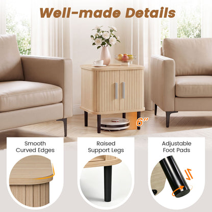 Fluted Nightstand Set with Sliding Doors and Adjustable Shelf