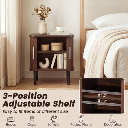 Fluted Nightstand Set with Sliding Doors and Adjustable Shelf