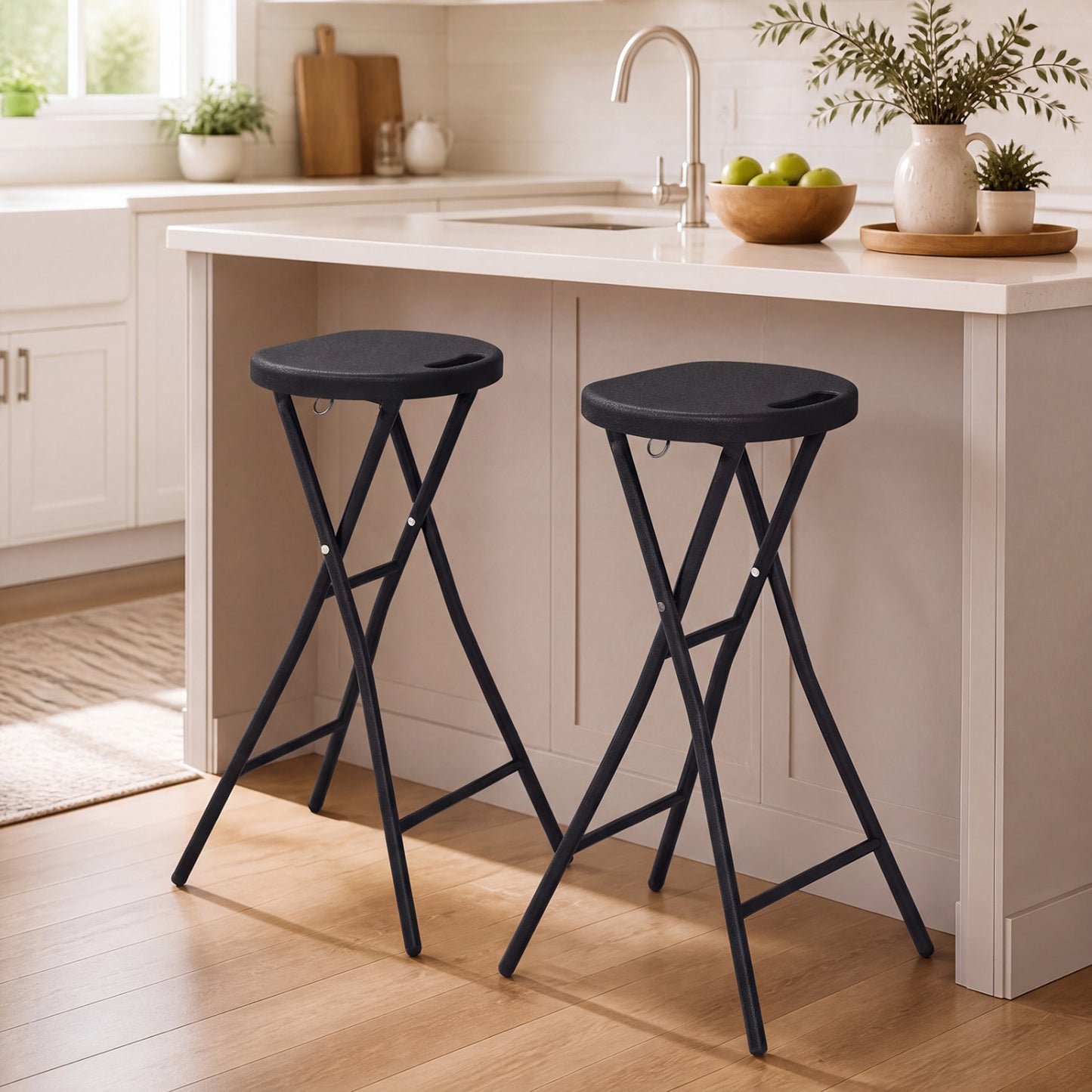 Folding Bar Stool Set of 2 - 27.5" Height with Carry Handle