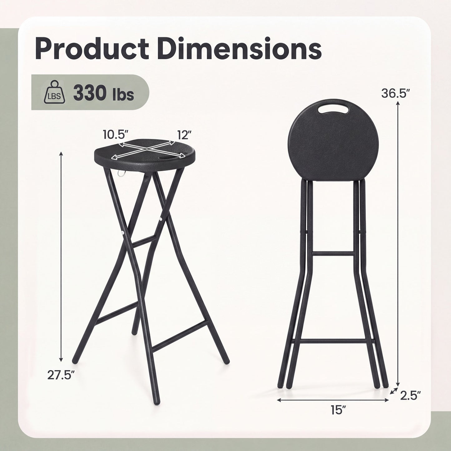 Folding Bar Stool Set of 2 - 27.5" Height with Carry Handle
