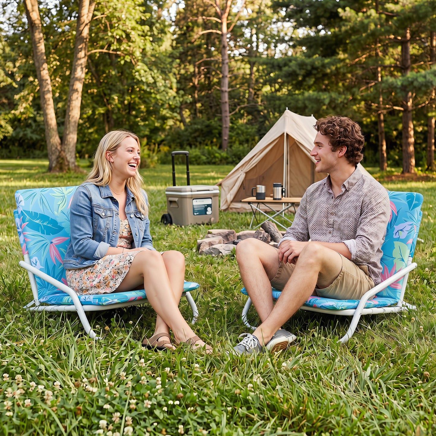 Folding Beach Chairs Set of 2 with Padded Seat