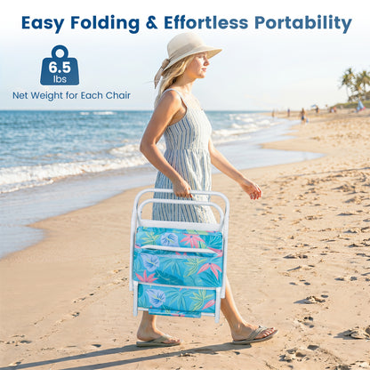 Folding Beach Chairs Set of 2 with Padded Seat