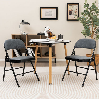 2 PCS Folding Chair Set with Upholstered Seat and Fabric Covered Backrest