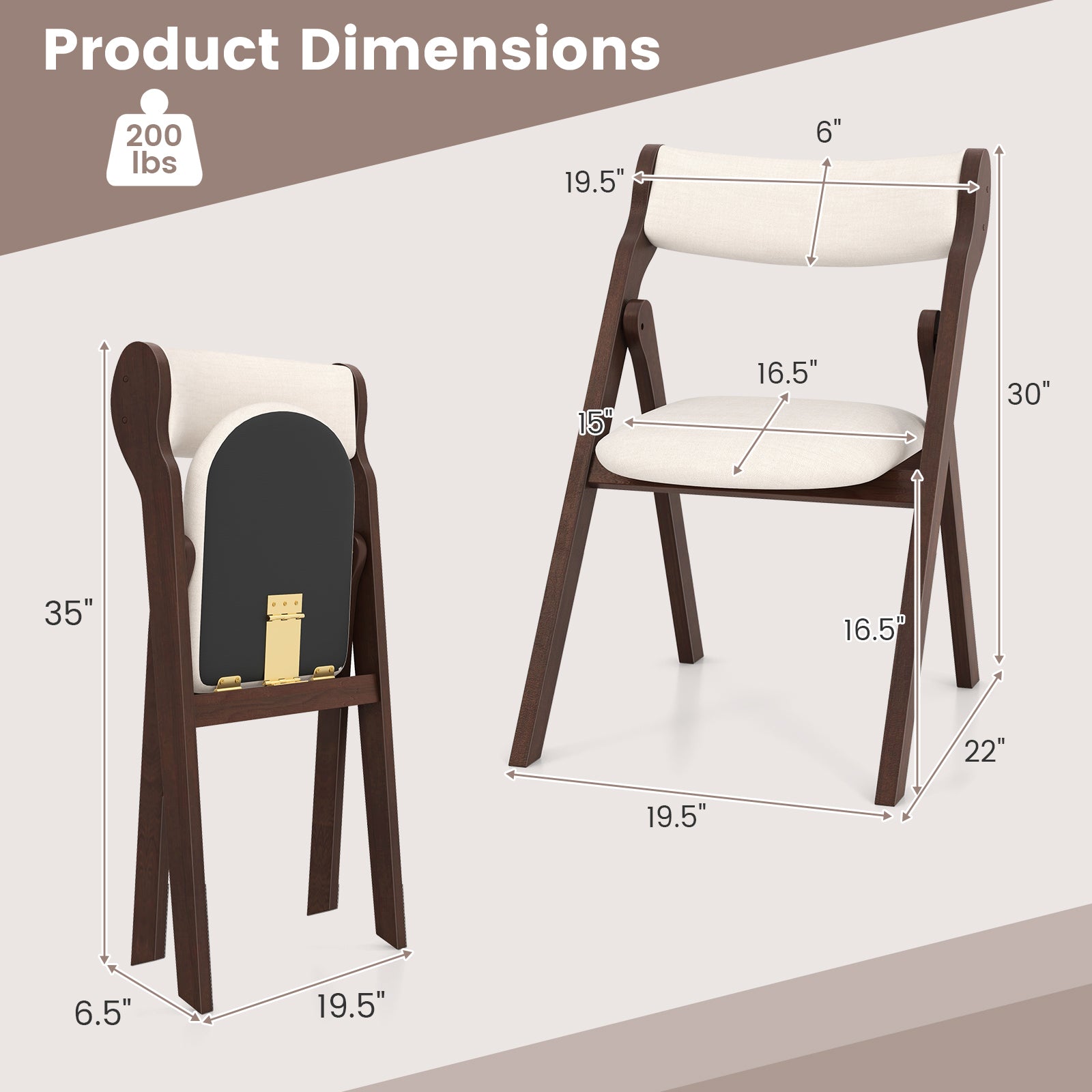 Set of 2 Folding Chairs with Comfy Padded Backrest and Seat-Brown