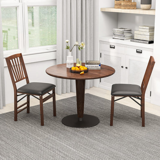 Set of 2 Folding Chairs with Padded Seat and Rubber Wood Frame-Brown