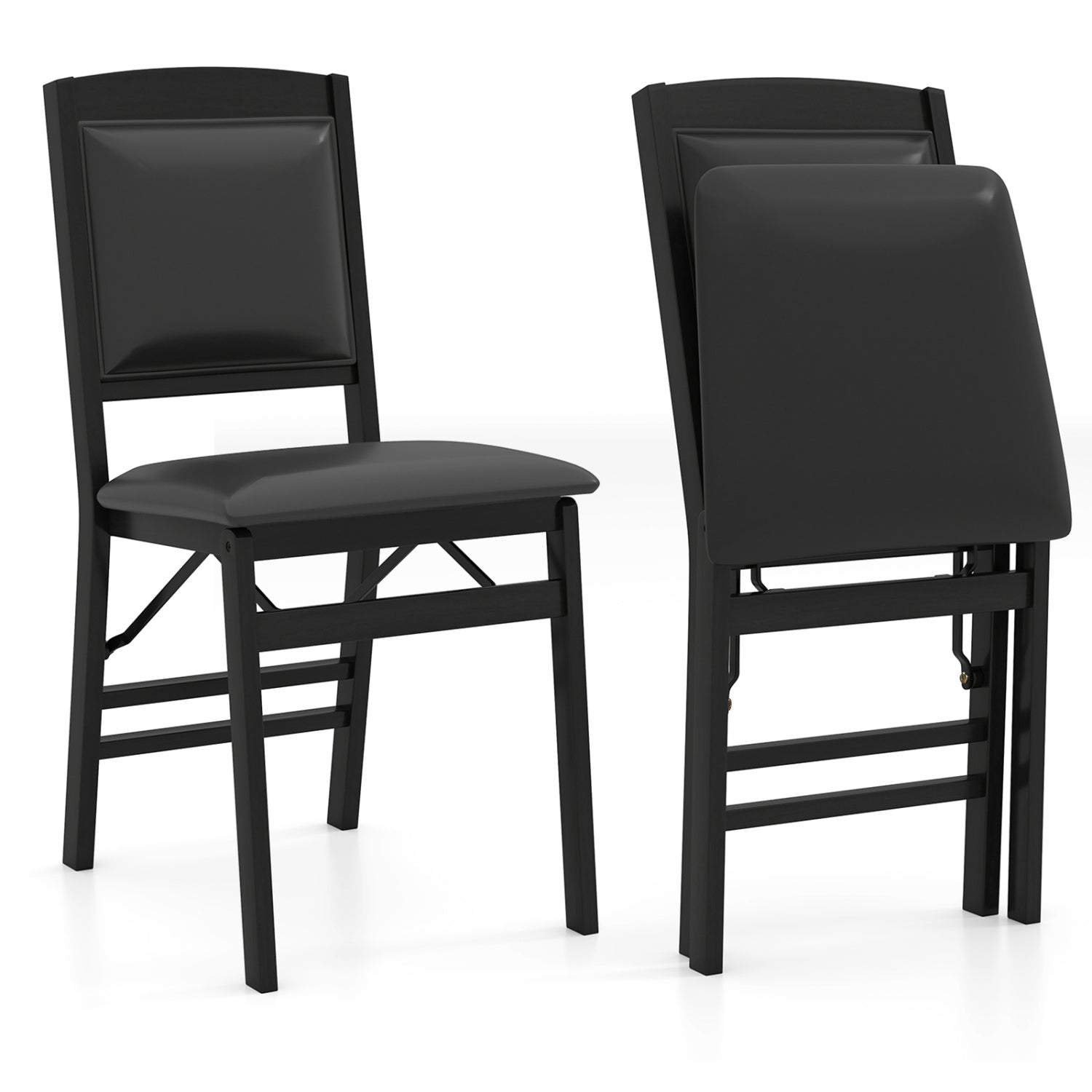 Set of 2 Folding Dining Chairs with Padded Seat and High Backrest-Brown - Black