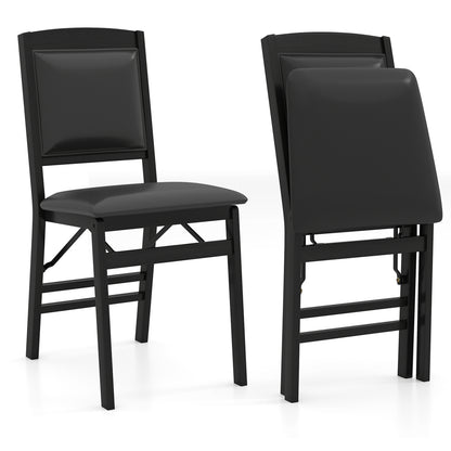 Set of 2 Folding Dining Chairs with Padded Seat and High Backrest-Brown - Black
