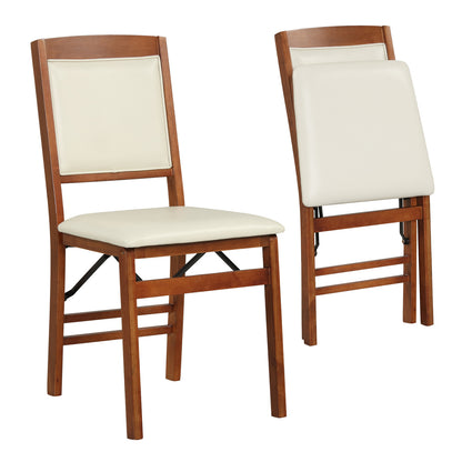 Set of 2 Folding Dining Chairs with Padded Seat and High Backrest-Brown - Walnut