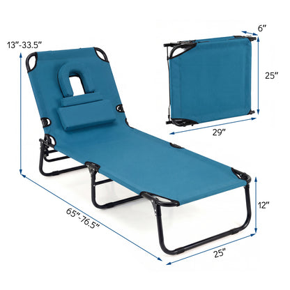 Set of 2 Folding Face Down Tanning Chair with Face Hole 3 Removable Pillows