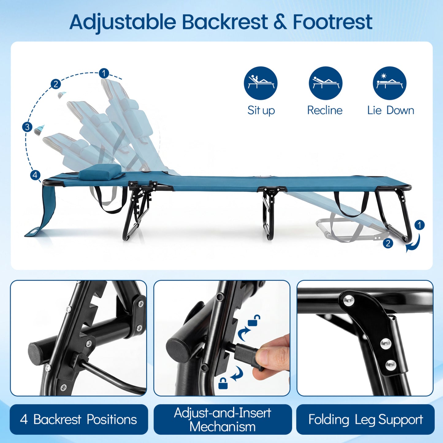 Set of 2 Folding Face Down Tanning Chair with Face Hole 3 Removable Pillows