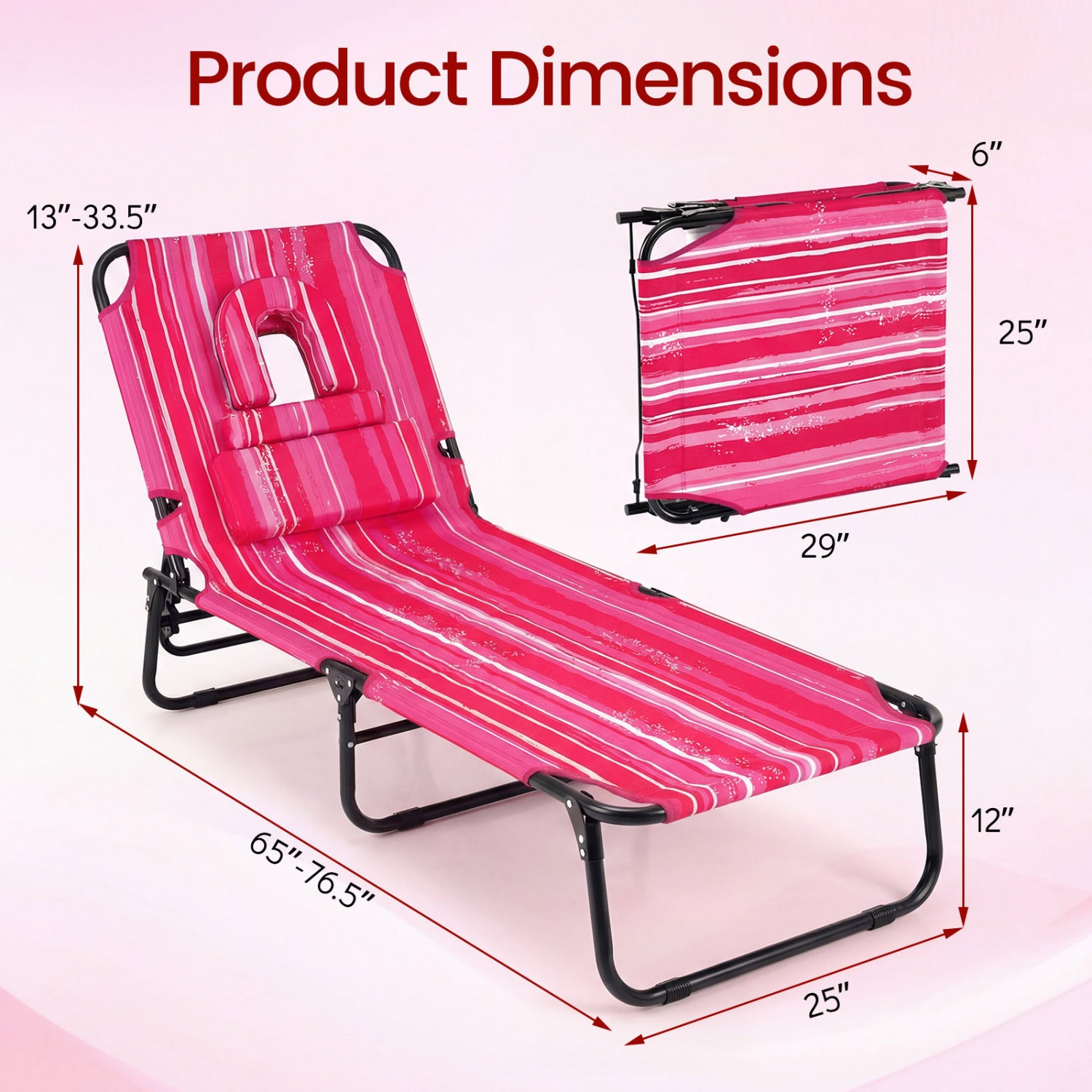 Set of 2 Folding Face Down Tanning Chair with Face Hole 3 Removable Pillows