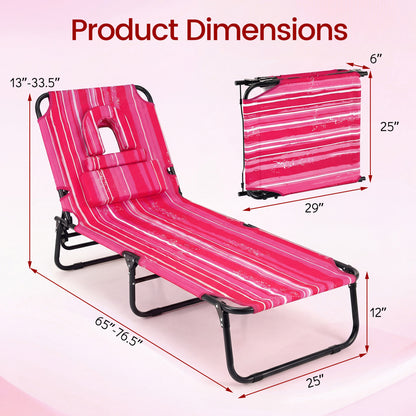 Set of 2 Folding Face Down Tanning Chair with Face Hole 3 Removable Pillows