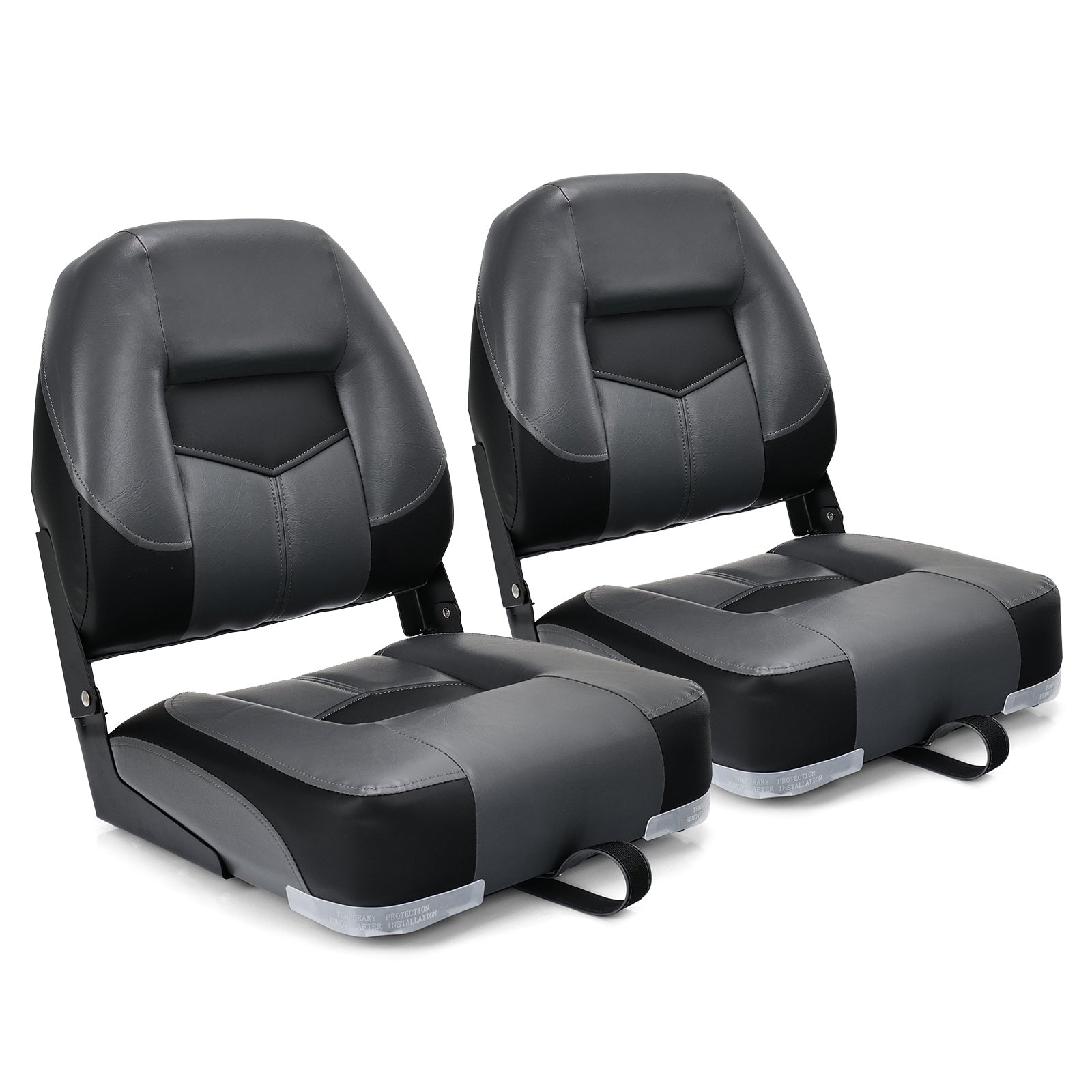 Set of 2 Folding Low Back Fishing Boat Seats with Stainless Steel Screws-Red - Black