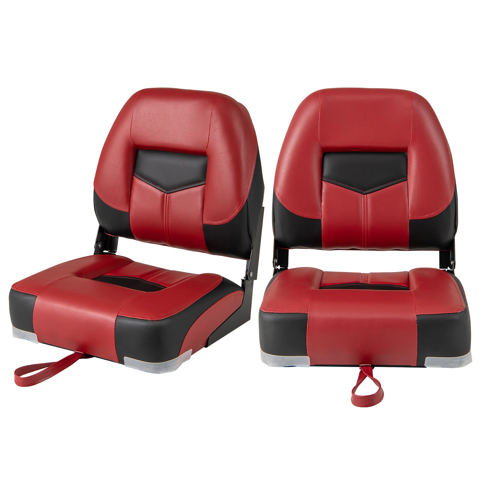 Set of 2 Folding Low Back Fishing Boat Seats with Stainless Steel Screws-Red - Red