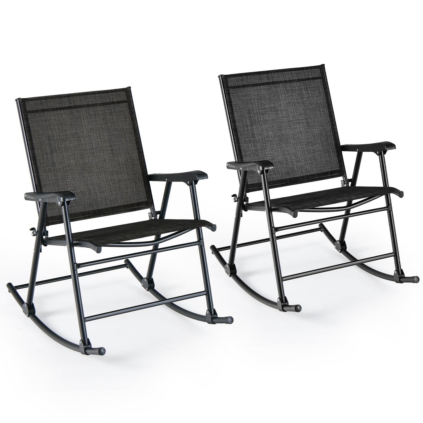 Folding Rocking Chair with Breathable Seat Fabric Set of 2-Black - Black