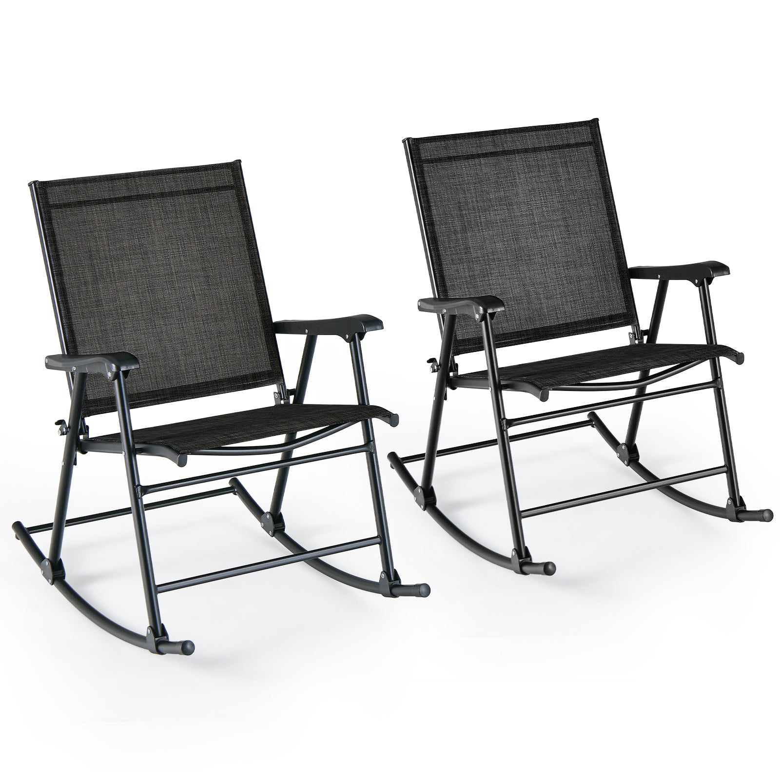 Folding Rocking Chair with Breathable Seat Fabric Set of 2-Black - Black