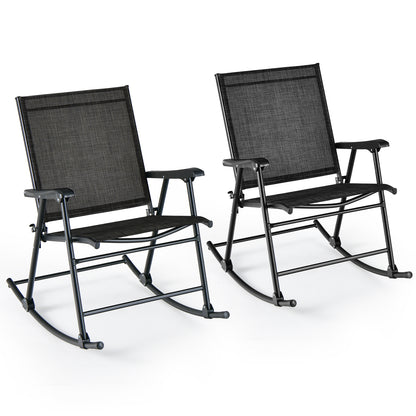 Folding Rocking Chair with Breathable Seat Fabric Set of 2-Black - Black